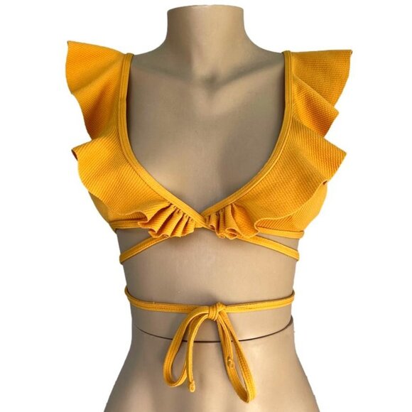 Ruffled Wrap Ribbed Triangle Bikini Top - Picture 2 of 4